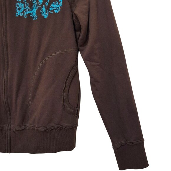 RU Cowgirl Womens XL Brown Zip-Up Jacket W/Turquoise Graphic Print Western Boho - Picture 3 of 9